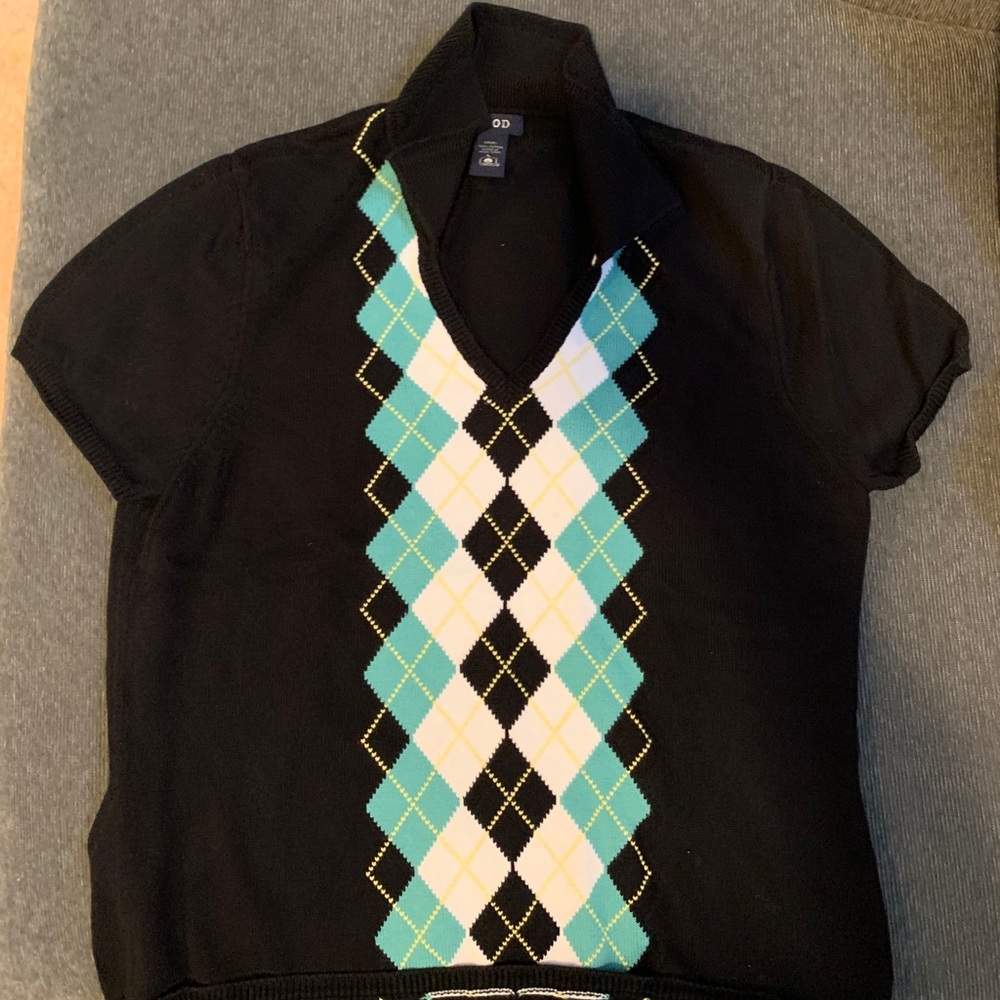 Women’s short sleeve izod sweater argyle large